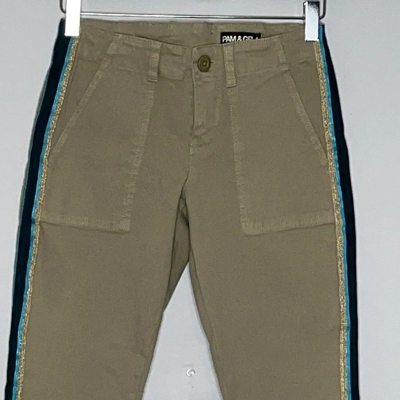 Pam & Gela Uniform Side Stripe Step Hem Pants in Wheat - Size 25 - NWT - Picture 3 of 11